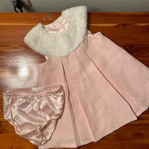Girls 18Months Adorable Shimmery Light Pink Dress w/ White Faux Fur Neck